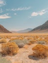 Desert landscape with sand dunes and bushes. By generative Ai