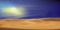 Desert landscape with sand dunes, full moon and shining stars and comet falling over sand dunesatat dark night for banner or