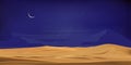 Desert landscape with sand dunes, full moon and shining stars and comet falling over sand dunesatat dark night for banner or