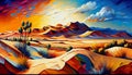 A desert landscape with sand dunes, generative ai illustration with vivid colors to create a striking and intense visual