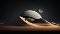 Desert landscape with sand dunes, moon and stars at night Royalty Free Stock Photo