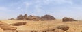 Desert landscape, sand, rocks and mountain panorama