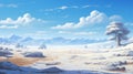 Vast Desert Landscape With Snow Flurries - Studio Ghibli Style Royalty Free Stock Photo