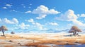 Vast Desert Landscape With Snow Flurries - Studio Ghibli Style Royalty Free Stock Photo