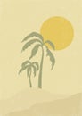 Desert landscape, sunny dunes and palms illustration. Earth tones, beige colors.