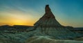 Desert landscape in Sunset at Bardenas Reales with Castil de Tierra Peak Background