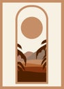 Desert landscape view, sunny dunes and palms illustration