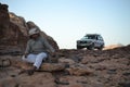 Bedouin jeep, Desert tour through sand dunes of Wadi Rum wilderness, Jordan, Middle East, hiking, climbing, driving