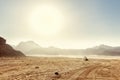 Desert Landscape of Wadi Rum in Jordan, with a sunset, stones, b Royalty Free Stock Photo