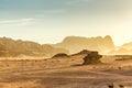 Desert Landscape of Wadi Rum in Jordan, with a sunset, stones, b Royalty Free Stock Photo