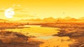 Golden Light: A Romantic Illustration Of A Desert Oasis