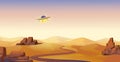 Desert landscape. Wild west panorama. Flying saucer in sky. USA country nature. UFO theme silhouette banner. Alien Royalty Free Stock Photo