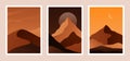 Desert landscapes set. Wild nature posters with mountains rocks and sand dunes, African savanna silhouettes. Vector Royalty Free Stock Photo