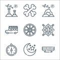 desert line icons. linear set. quality vector line set such as indian, moon, compass, pattern, wheel, pickup truck, rock, bones