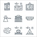 desert line icons. linear set. quality vector line set such as camping tent, mine, sand, indian, house, coffee, painting, road