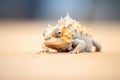 desert lizard on sand under an intense heat bulb