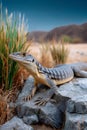 Desert lizard standing on rock against starry night sky Royalty Free Stock Photo