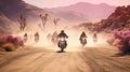 Desert Love Ride: Romantic Bikers Revving Through Pink Dust Royalty Free Stock Photo