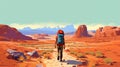 man nature journey landscape trek backpack travel hike adventure desert walking. Generative AI. Royalty Free Stock Photo