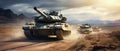 Desert Manoeuvre: Main Battle Tanks in Strategic Operation. Generative ai Royalty Free Stock Photo
