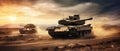 Desert Manoeuvre: Main Battle Tanks in Strategic Operation. Generative ai Royalty Free Stock Photo