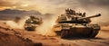 Desert Manoeuvre: Main Battle Tanks in Strategic Operation. Generative ai Royalty Free Stock Photo