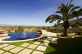 Desert mansion home back yard pool and fountains