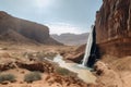 desert mirage of towering waterfall, surrounded by arid desert landscape Royalty Free Stock Photo