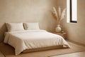 desert modern bedroom with natural textures and soft warm light Royalty Free Stock Photo