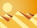 Desert mountain landscape. Hot sunny day. Desert with dunes in flat style. Vector illustration