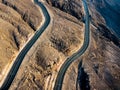 Desert mountain road on the Jais mountain in UAE aerial view Royalty Free Stock Photo