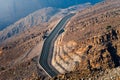 Desert mountain road on the Jais mountain in UAE aerial view Royalty Free Stock Photo