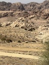 In the Wadi Rum desert of Jordan sand and mountain Royalty Free Stock Photo