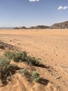 In the Wadi Rum desert of Jordan sand and mountain Royalty Free Stock Photo