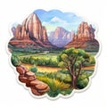 Desert And Mountain Sticker: Bucolic Landscapes In Bryce 3d Style