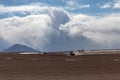 Desert and mountains with a jeep in the Alitplano, Bolivia