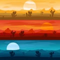 Desert mountains landscape days and at night vector backgrounds