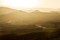 Desert mountains road sunset light, south Israel landscape.