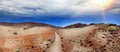 Desert in the national park of Tenerife. Volcanic landscape, road in Teide National Park, Canary Islands, Spain.