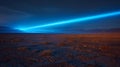 Desert Night Illuminated by a Stark Blue Ray. Concept Landscape Photography, Night Time, Light