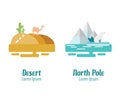 Desert and North Pole landscape. flat design elements. vector il