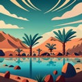 A desert oasis with a crystal-clear lake surrounded by palm trees.Landscape background, Palm Trees, Generative Ai. Royalty Free Stock Photo