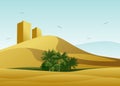 The desert and oasis with palm trees. Royalty Free Stock Photo