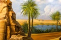 Desert oasis and palm trees Royalty Free Stock Photo
