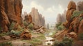 Desert Oasis A Serene Creek Flowing Through Majestic Rock Formations Royalty Free Stock Photo