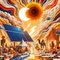 Desert Oasis: Solar Panel Powers Sustainability in Arid Landscape, generative ai Royalty Free Stock Photo