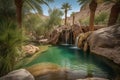 desert oasis with waterfalls and rock pools on a mountainside