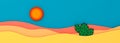 Desert panorama landscape with cactus and sun 3D illustration