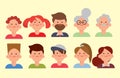 Set of Family Avatars. Faces of males and females different ages. Flat style vector illustration isolated on white