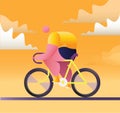 vector simple flat chracter of a cyclist riding a bike